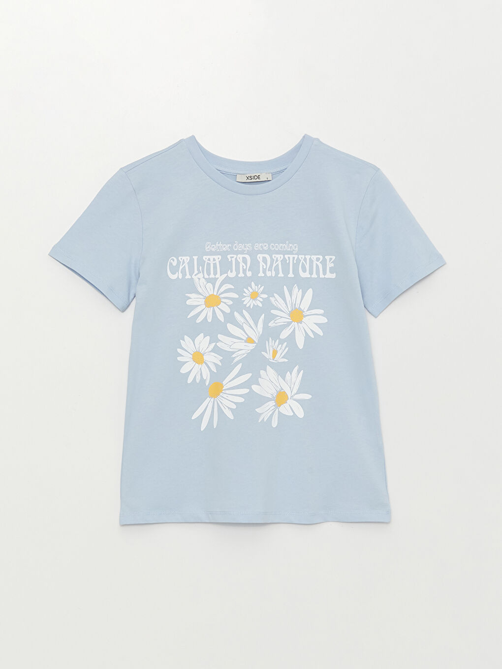 Mavi Bisiklet Yaka Baskılı Kısa Kollu Kadın Tişört-5