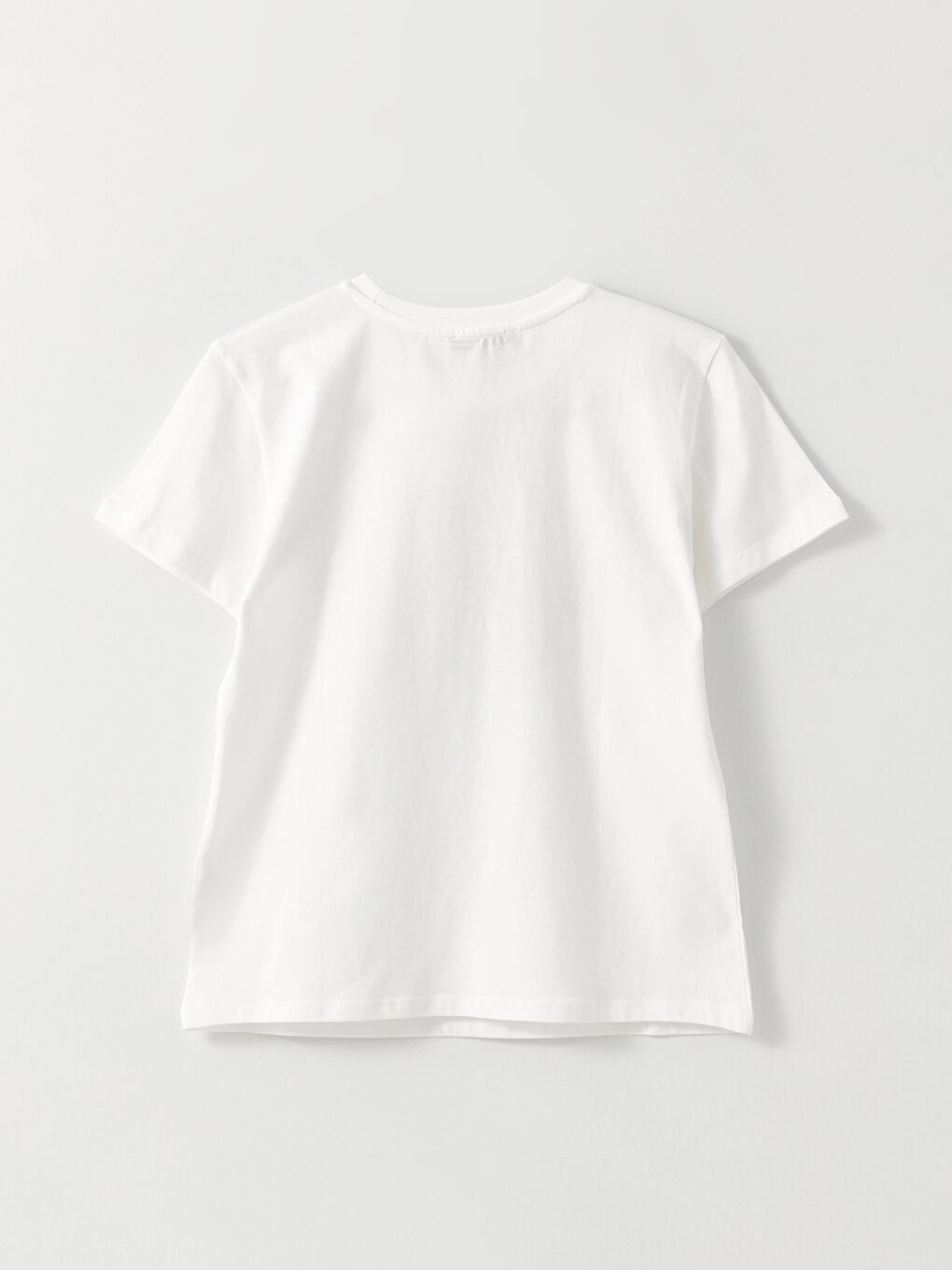 Beyaz Bisiklet Yaka Baskılı Kısa Kollu Kadın Tişört-6