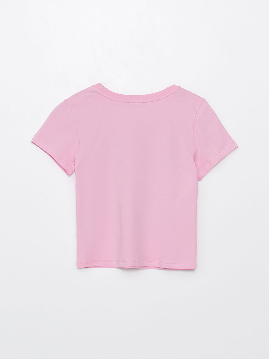 Pembe Bisiklet Yaka Baskılı Kısa Kollu Kadın Crop-6