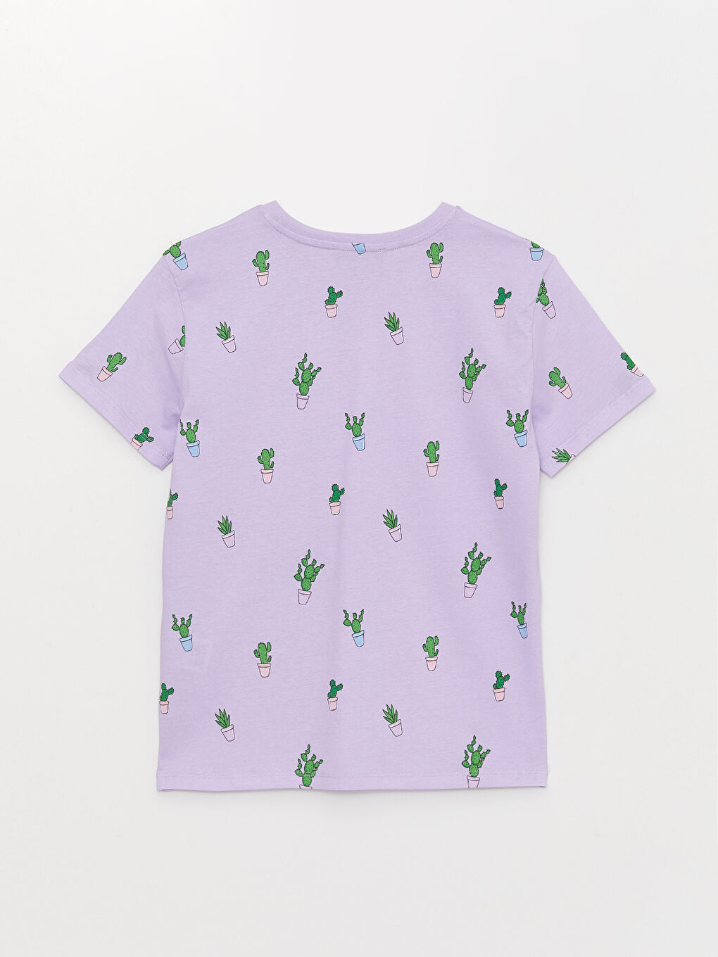 Lila Bisiklet Yaka Desenli Kısa Kollu Kadın Tişört-6