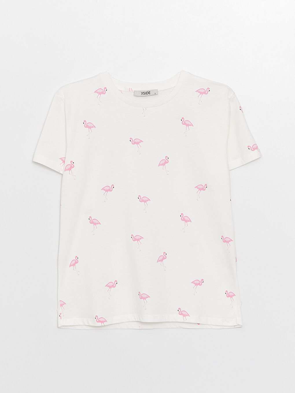 Әйелдерге арналған дөңгелек жағалы өрнекті қысқа жең футболка-5