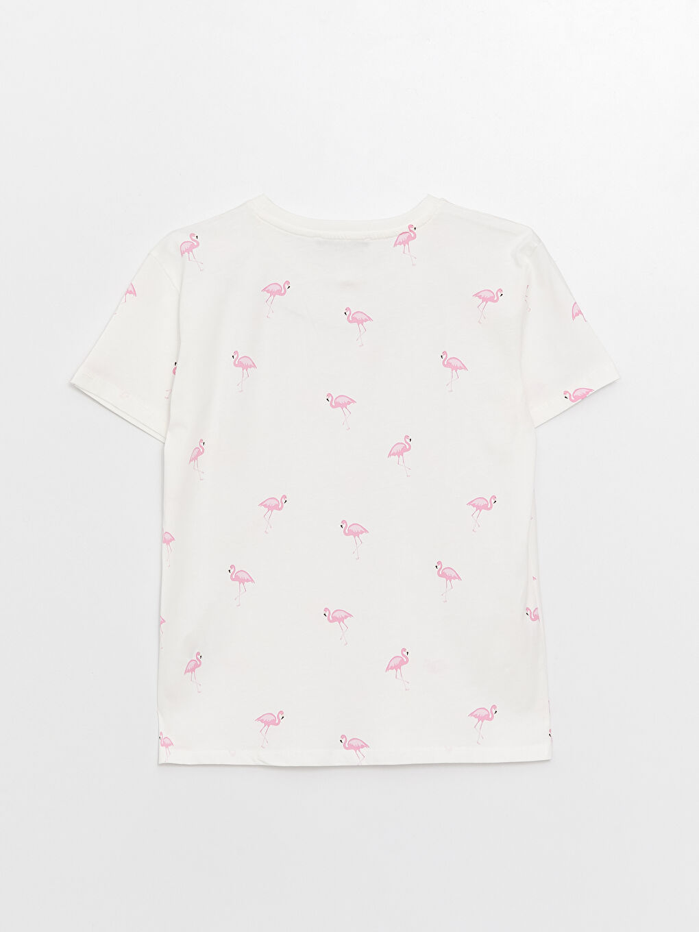 Әйелдерге арналған дөңгелек жағалы өрнекті қысқа жең футболка-6