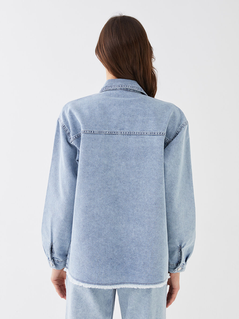 Plain Long Sleeve Oversize Women's Denim Shirt-4