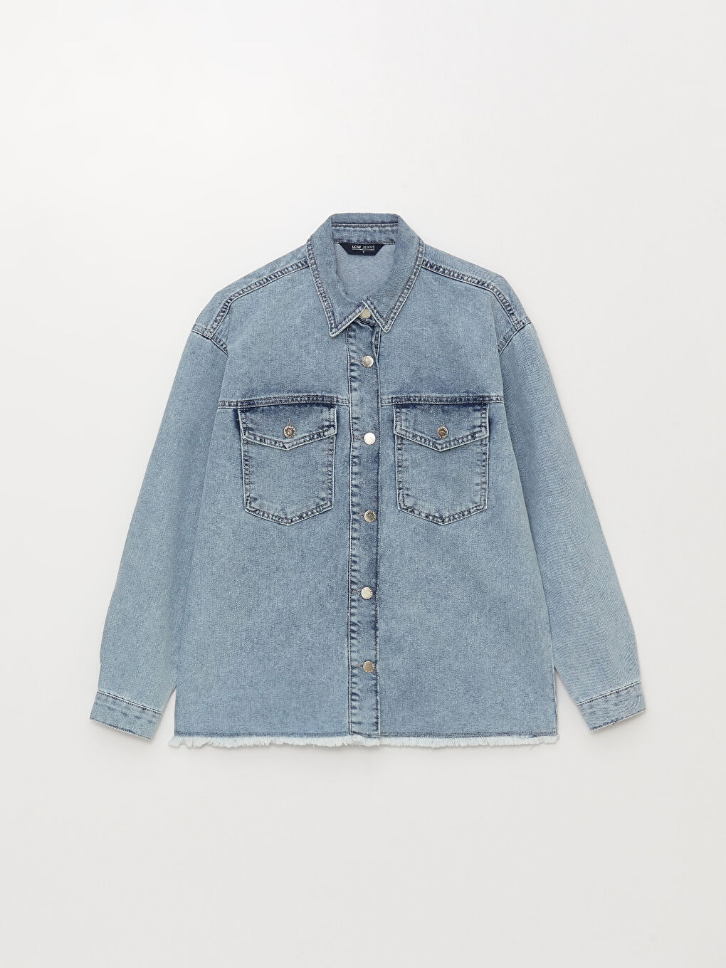 Plain Long Sleeve Oversize Women's Denim Shirt-5