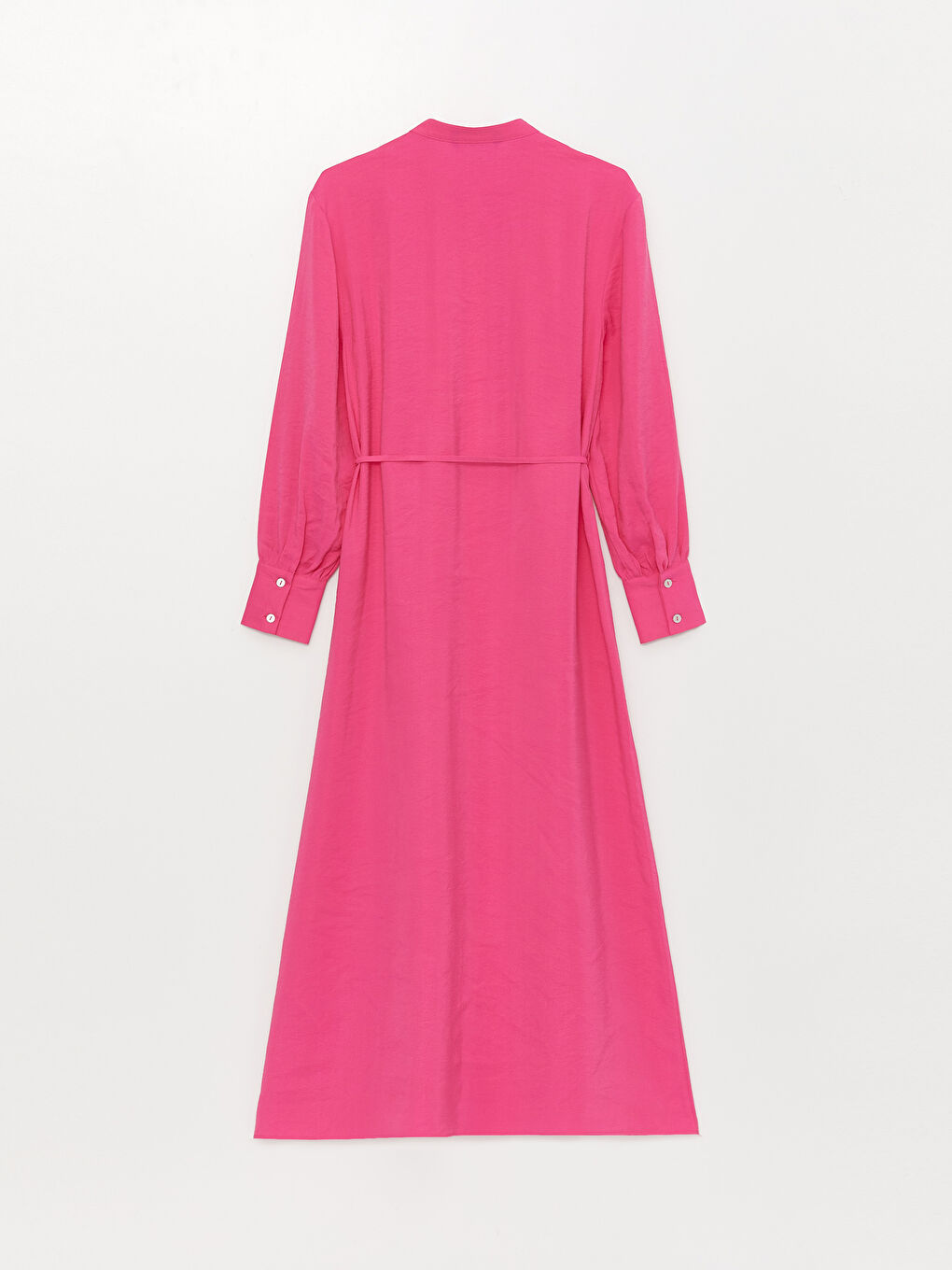 Fuşya Hakim Yaka Düz Uzun Kollu Kadın Gömlek Elbise-6