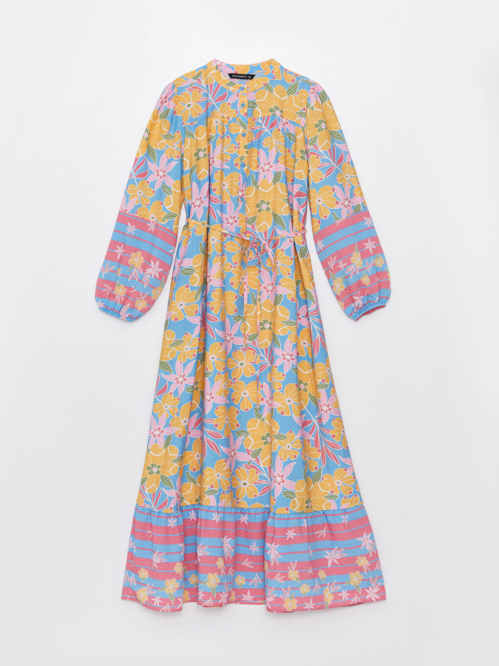 Mavi Bisiklet Yaka Desenli Uzun Kollu Kadın Elbise-5