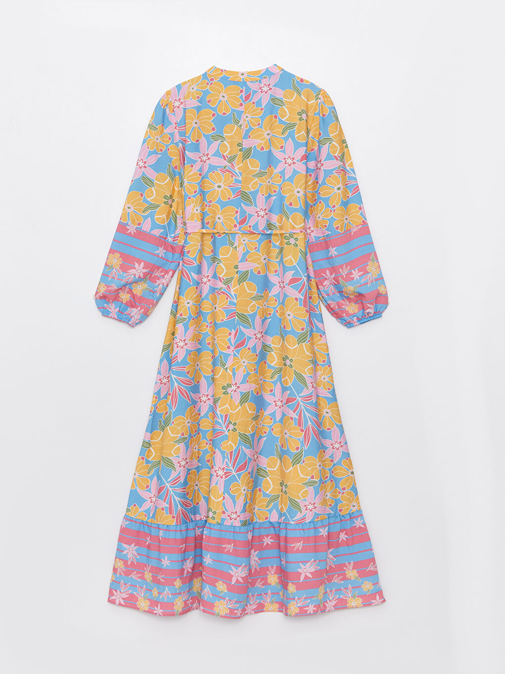 Mavi Bisiklet Yaka Desenli Uzun Kollu Kadın Elbise-6