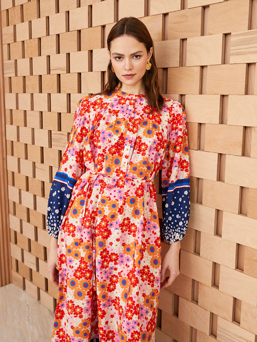 Crew Neck Patterned Long Sleeve Women's Dress-2