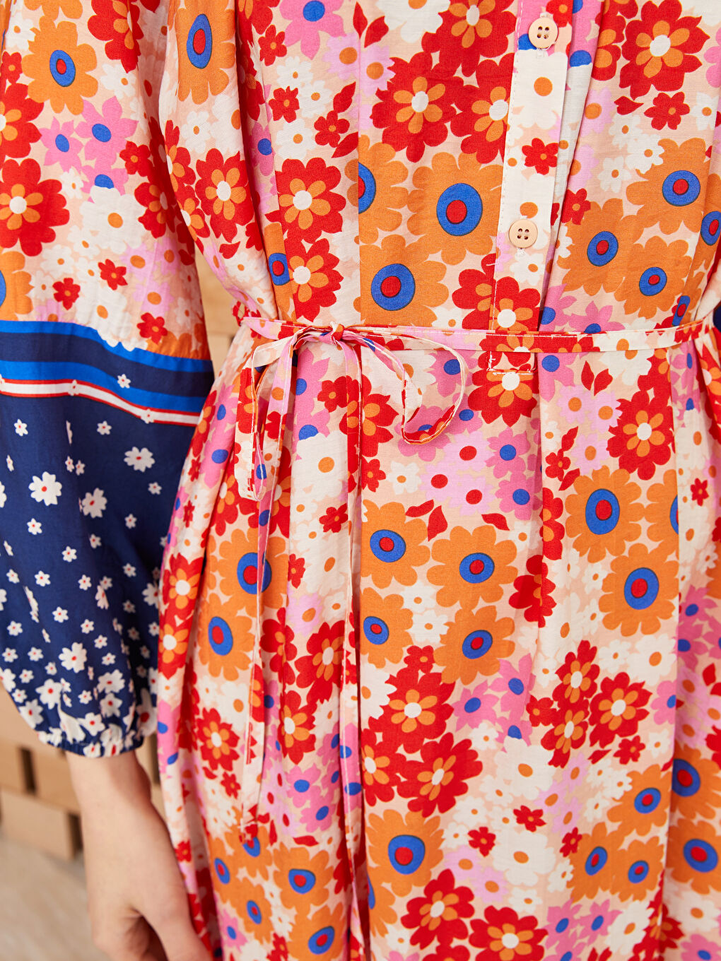 Crew Neck Patterned Long Sleeve Women's Dress-3