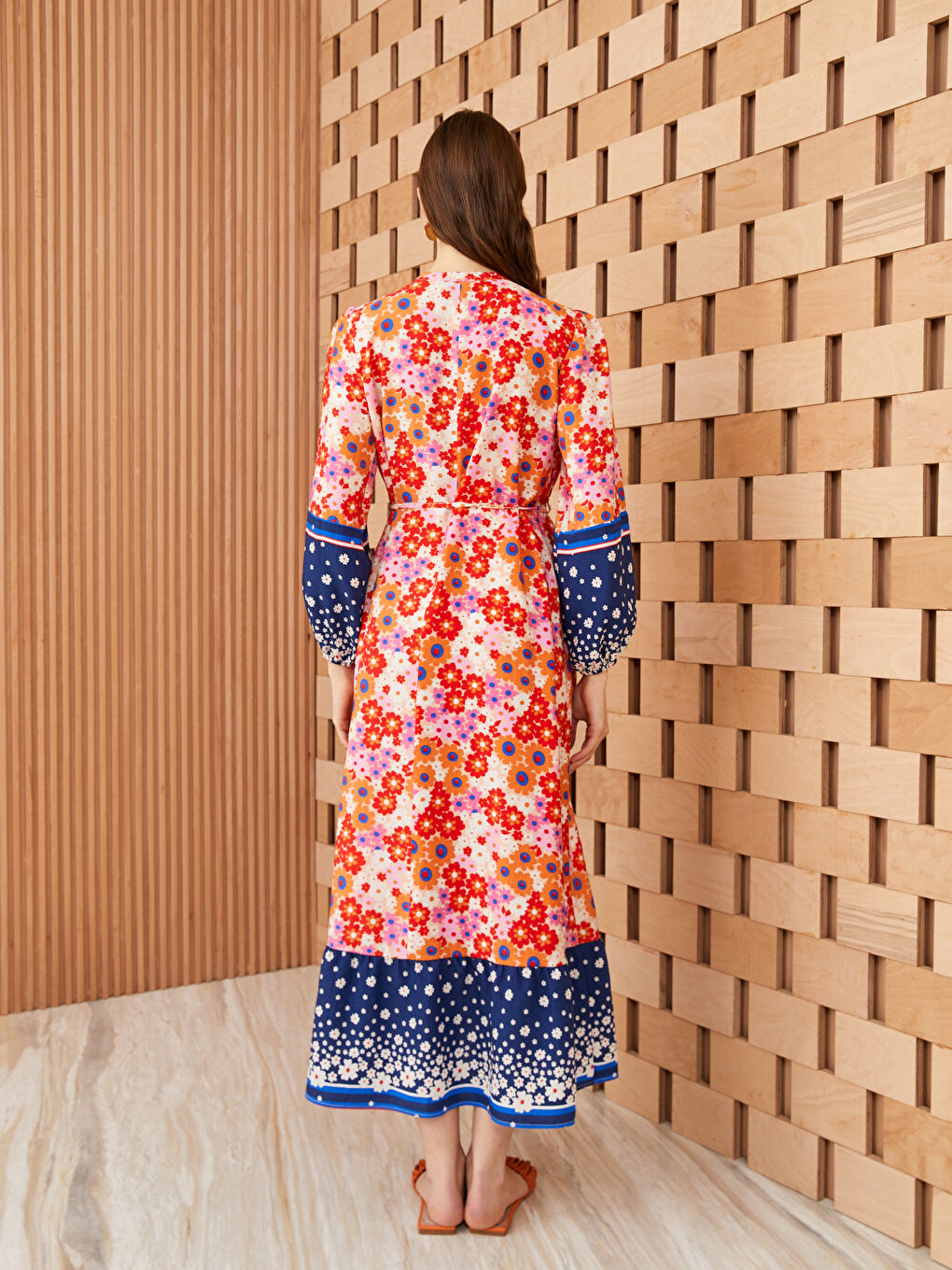 Crew Neck Patterned Long Sleeve Women's Dress-4