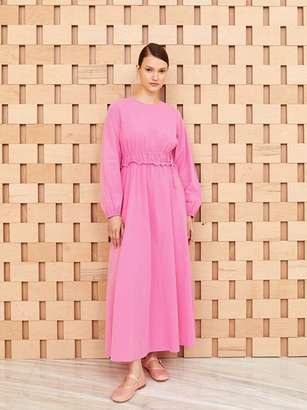 Crew Neck Regular Long Sleeve Poplin Women's Dress