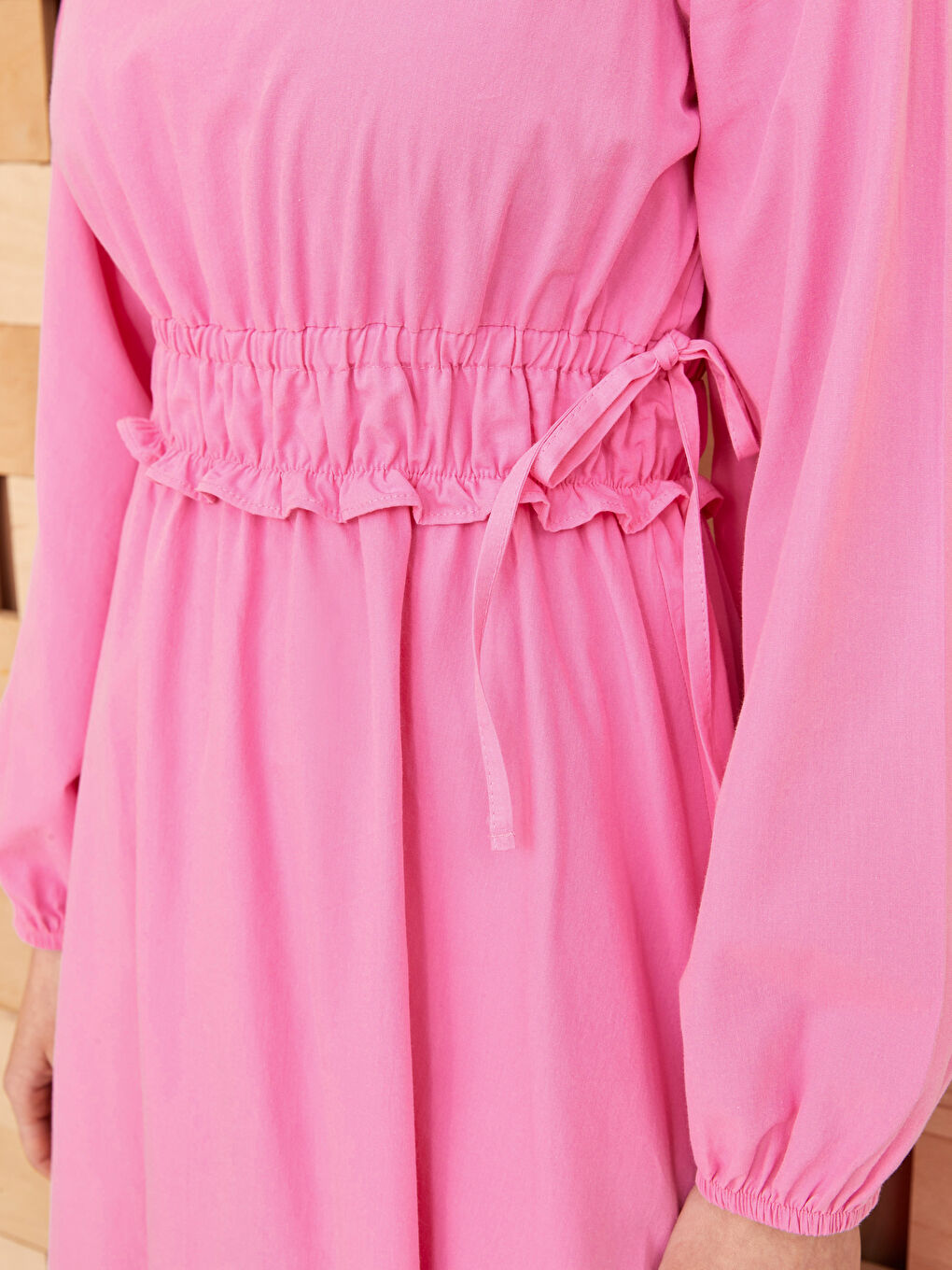 Crew Neck Regular Long Sleeve Poplin Women's Dress-3