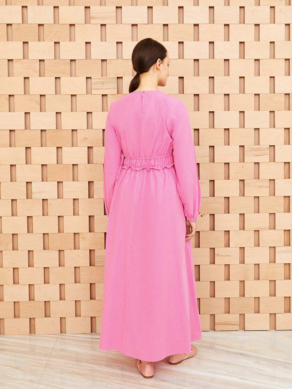 Crew Neck Regular Long Sleeve Poplin Women's Dress-4