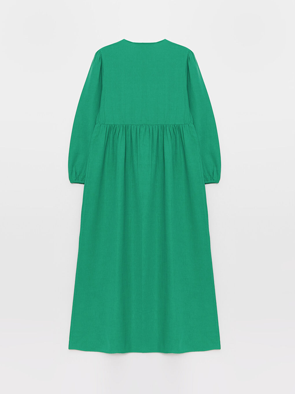 Yeşil Bisiklet Yaka Düz Uzun Kollu Kadın Elbise-5