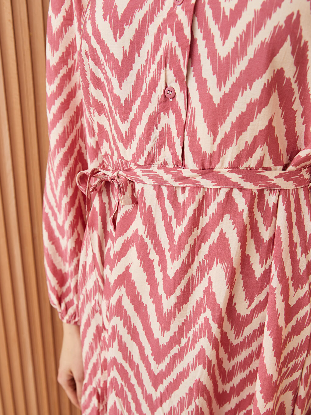 Rochie cu Guler de Judecător, Cu Model, Mânecă Lungă pentru Femei-3