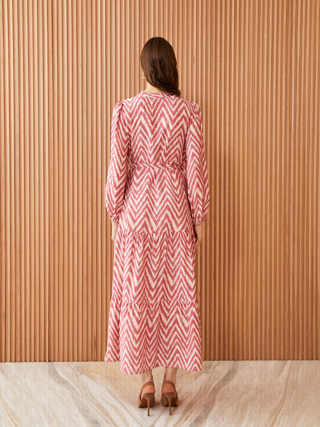 Rochie cu Guler de Judecător, Cu Model, Mânecă Lungă pentru Femei-4