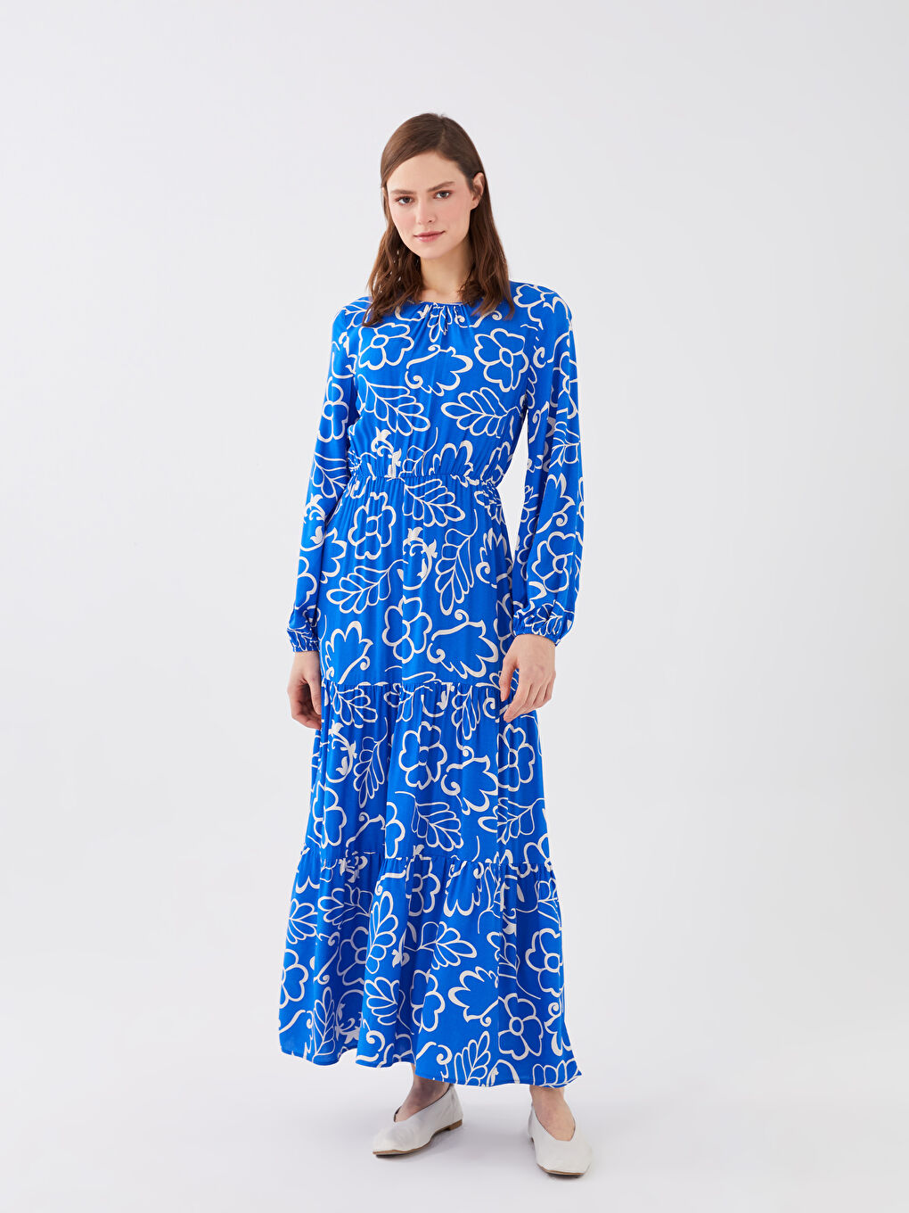 Crew Neck Flower Long Sleeve Women's Dress -S3FC60Z8-LS3