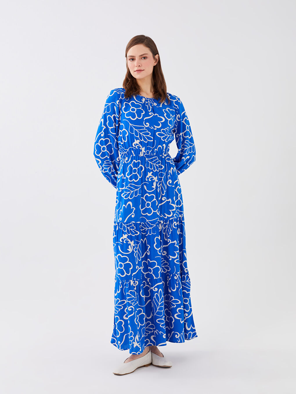Crew Neck Flower Long Sleeve Women's Dress -S3FC60Z8-LS3