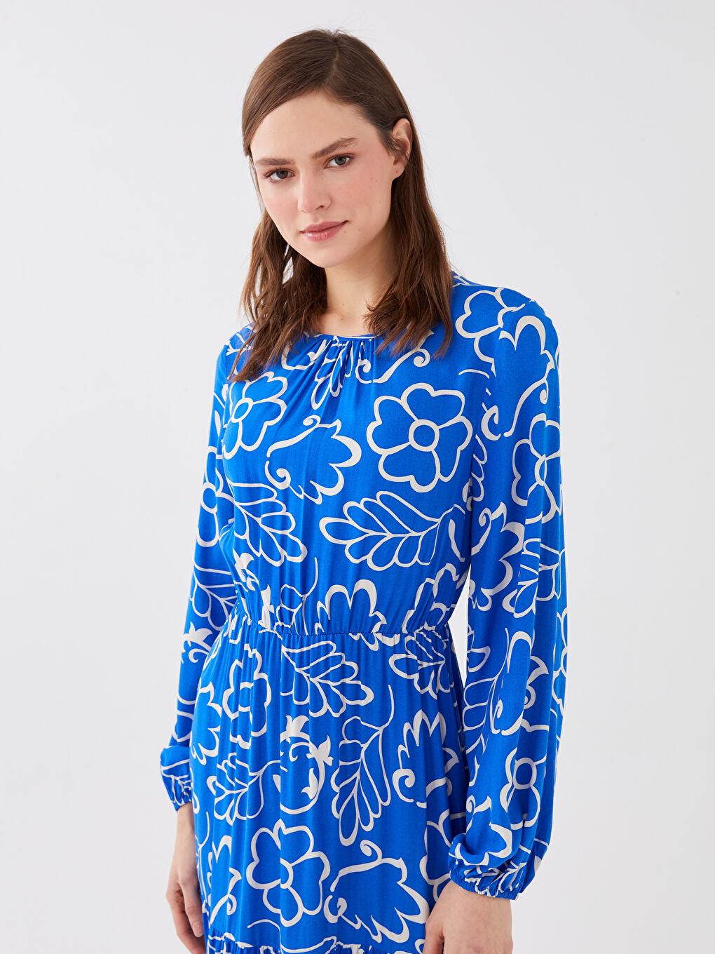 Crew Neck Flower Long Sleeve Women's Dress -S3FC60Z8-LS3