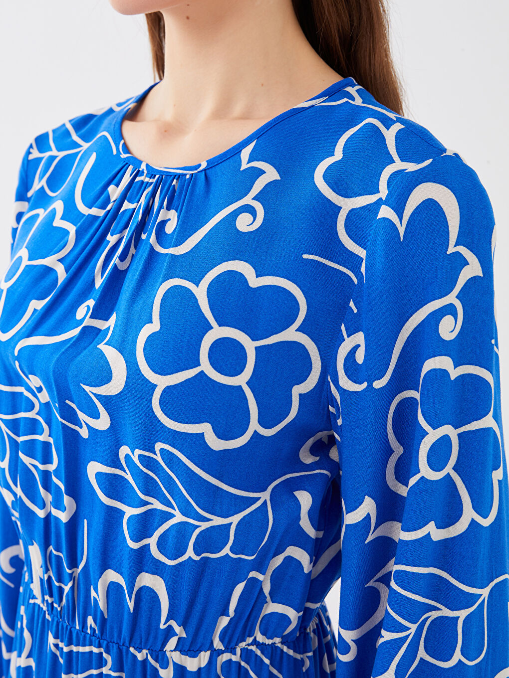 Crew Neck Flower Long Sleeve Women's Dress -S3FC60Z8-LS3