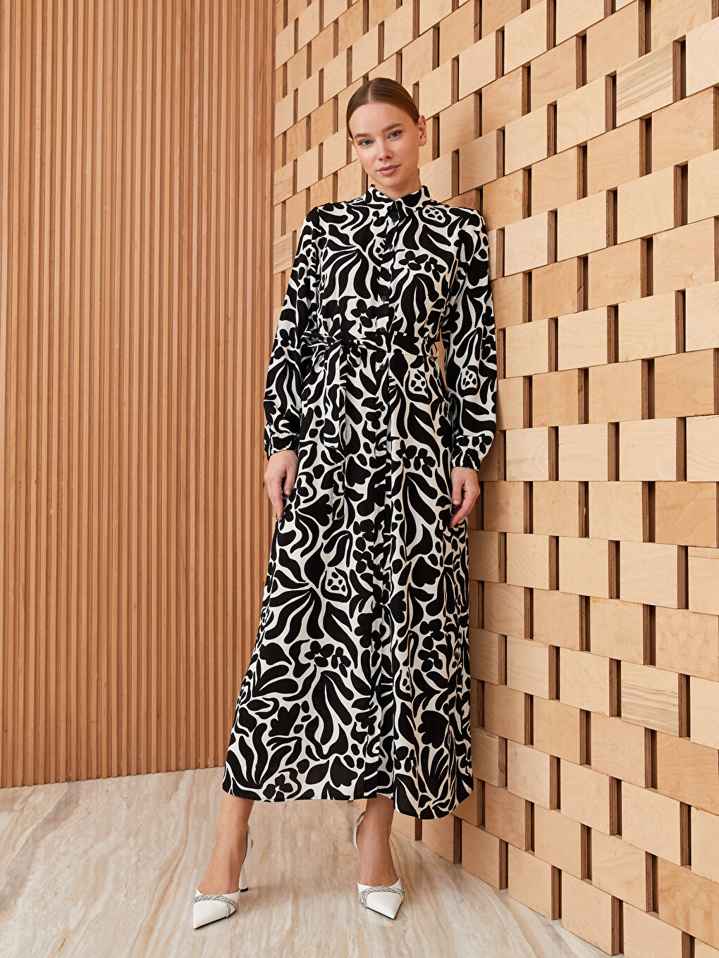 Patterned Long Sleeve Women's Shirt Dress -S3FC61Z8-LQJ