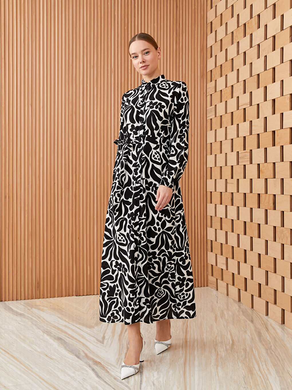Patterned Long Sleeve Women's Shirt Dress -S3FC61Z8-LQJ