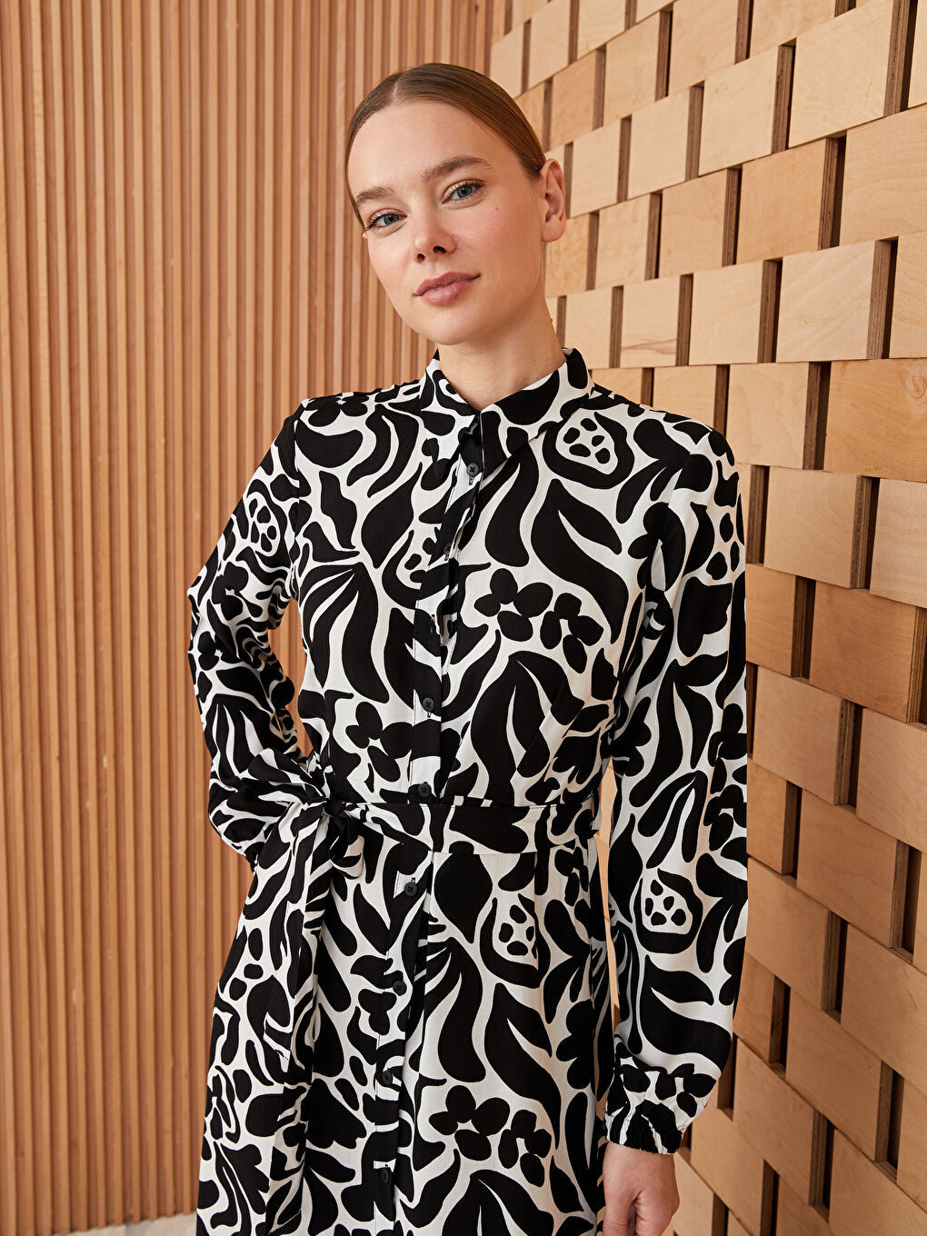 Patterned Long Sleeve Women's Shirt Dress -S3FC61Z8-LQJ