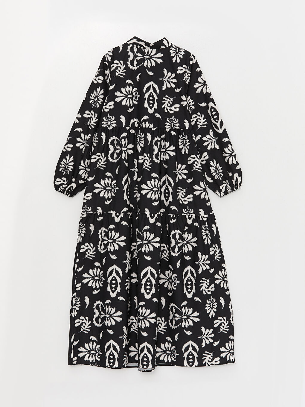 فستان نسائي بوبلين بياقة قميص كم طويل منقوش-6