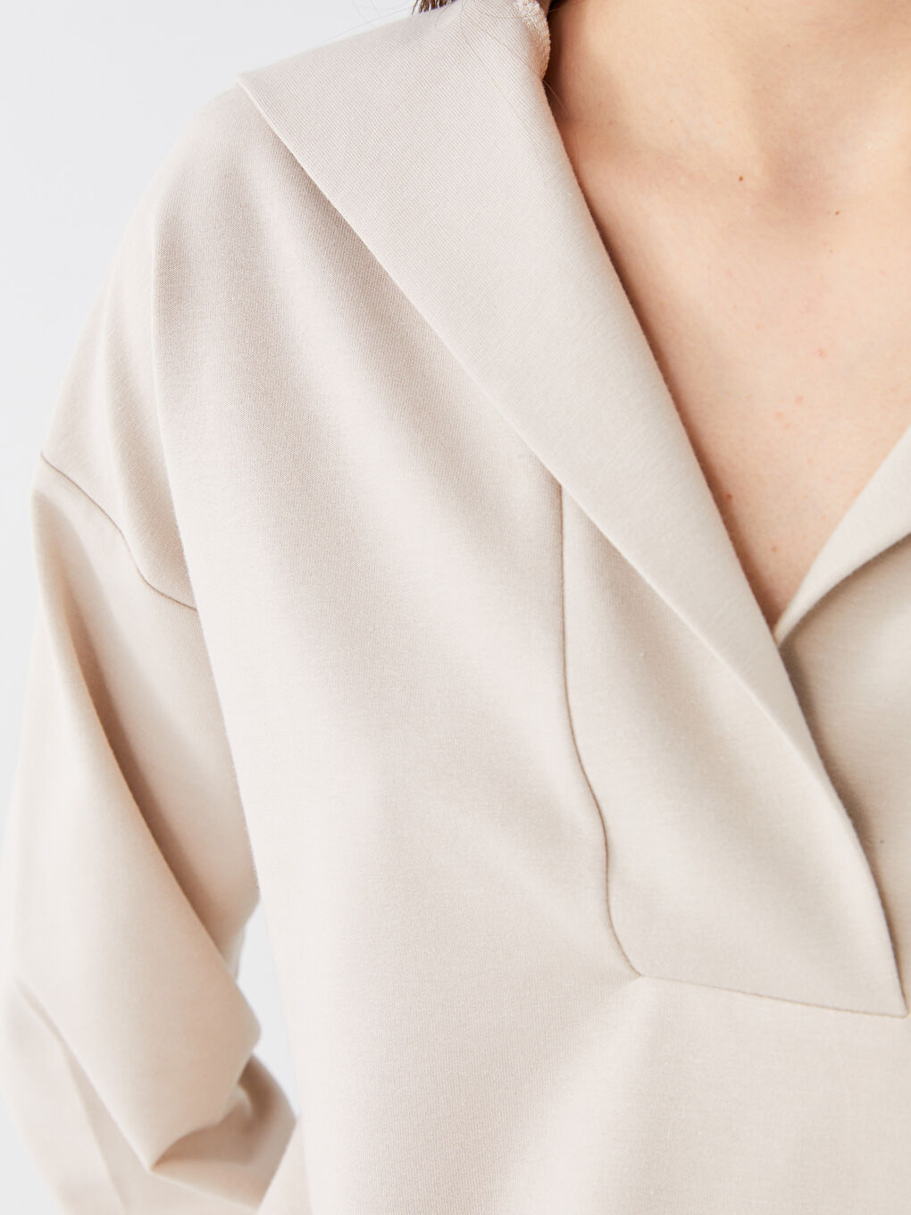 Hanorac Supradimensionat cu Guler Polo, Mânecă Lungă, Simplu pentru Femei-2