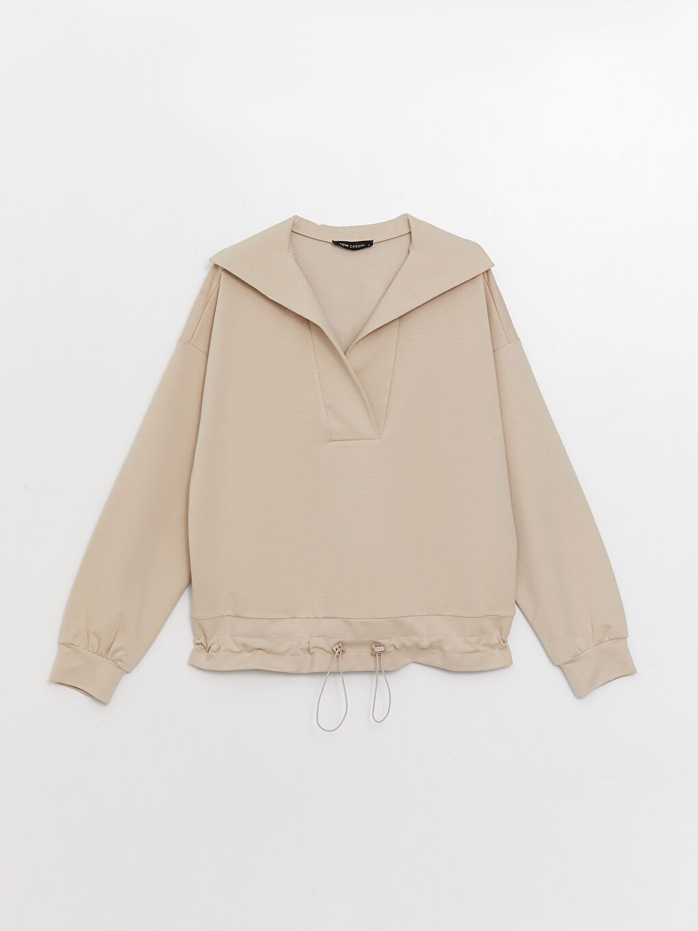 Hanorac Supradimensionat cu Guler Polo, Mânecă Lungă, Simplu pentru Femei-4