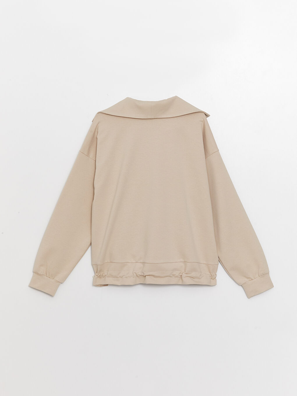 Hanorac Supradimensionat cu Guler Polo, Mânecă Lungă, Simplu pentru Femei-5