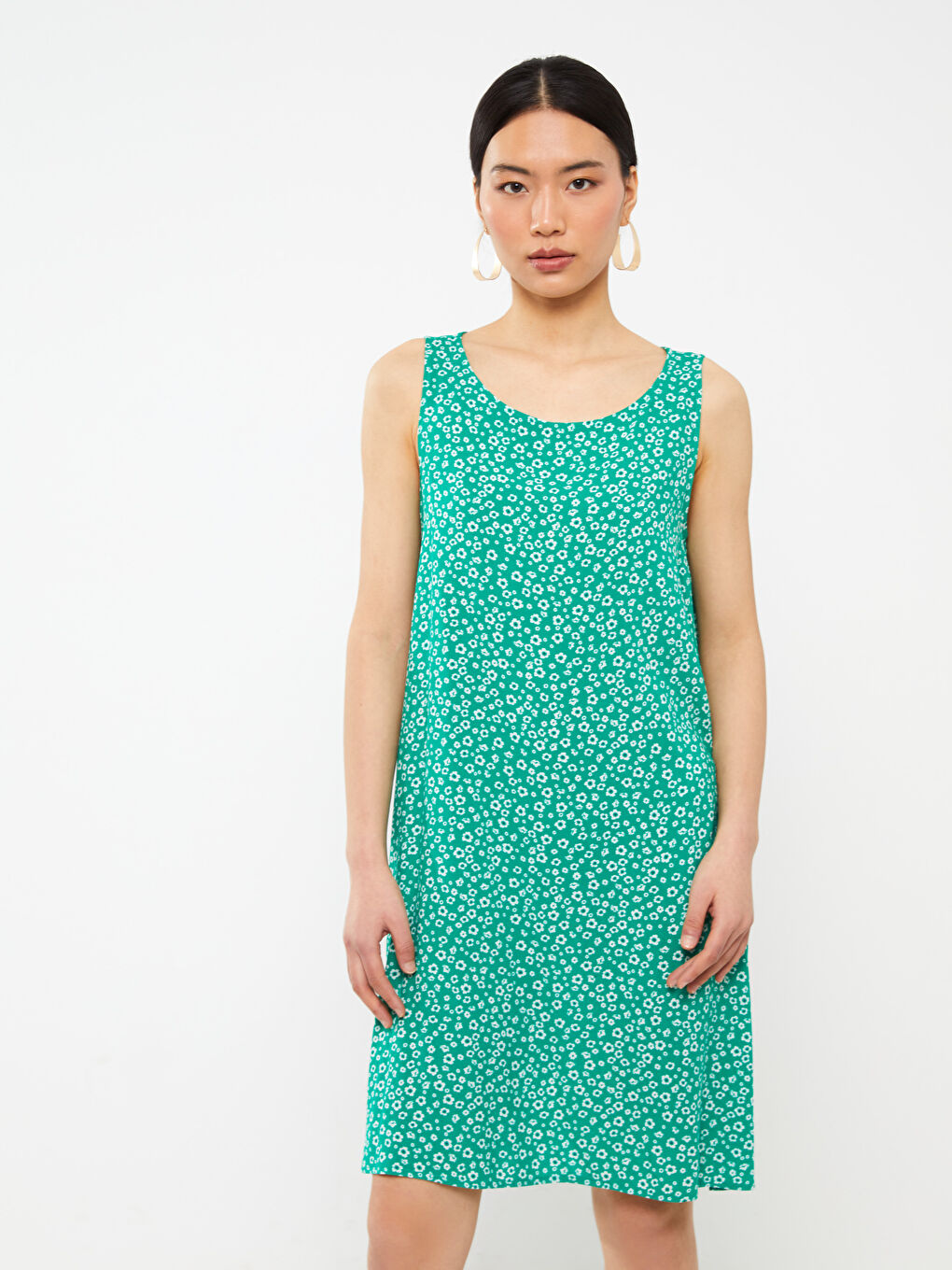 მრგვალი საყელო ყვავილოვანი A-ფორმის ქალებისთვის კაბა-2