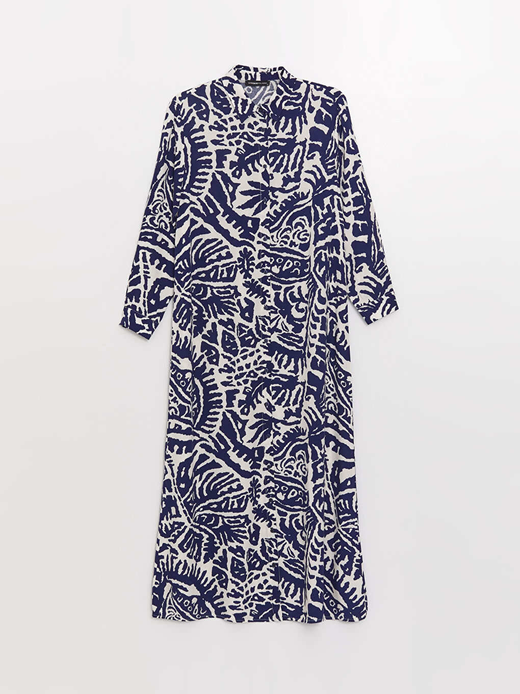 Mavi Desenli Uzun Kollu Kadın Gömlek Elbise-5