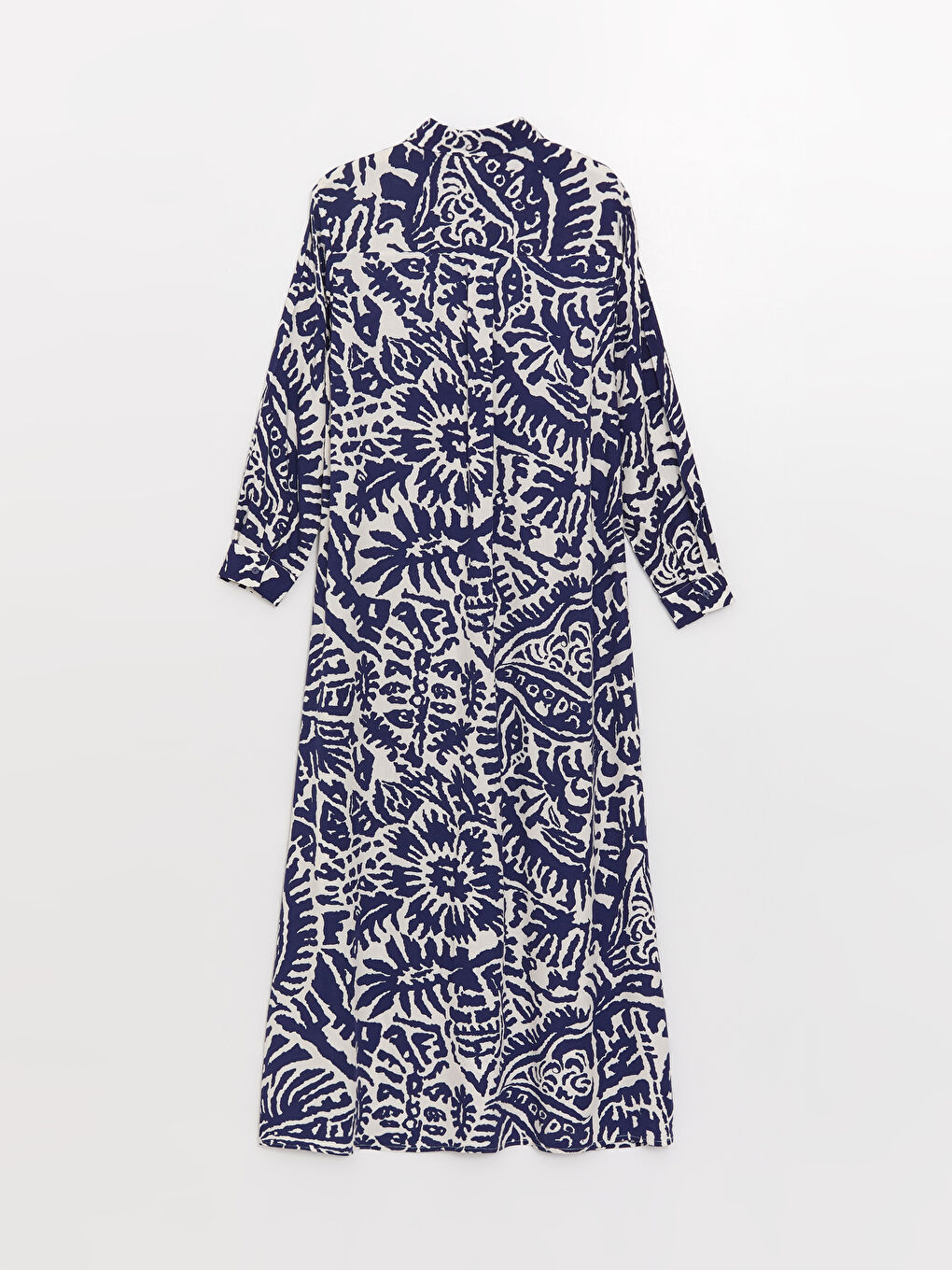 Mavi Desenli Uzun Kollu Kadın Gömlek Elbise-6