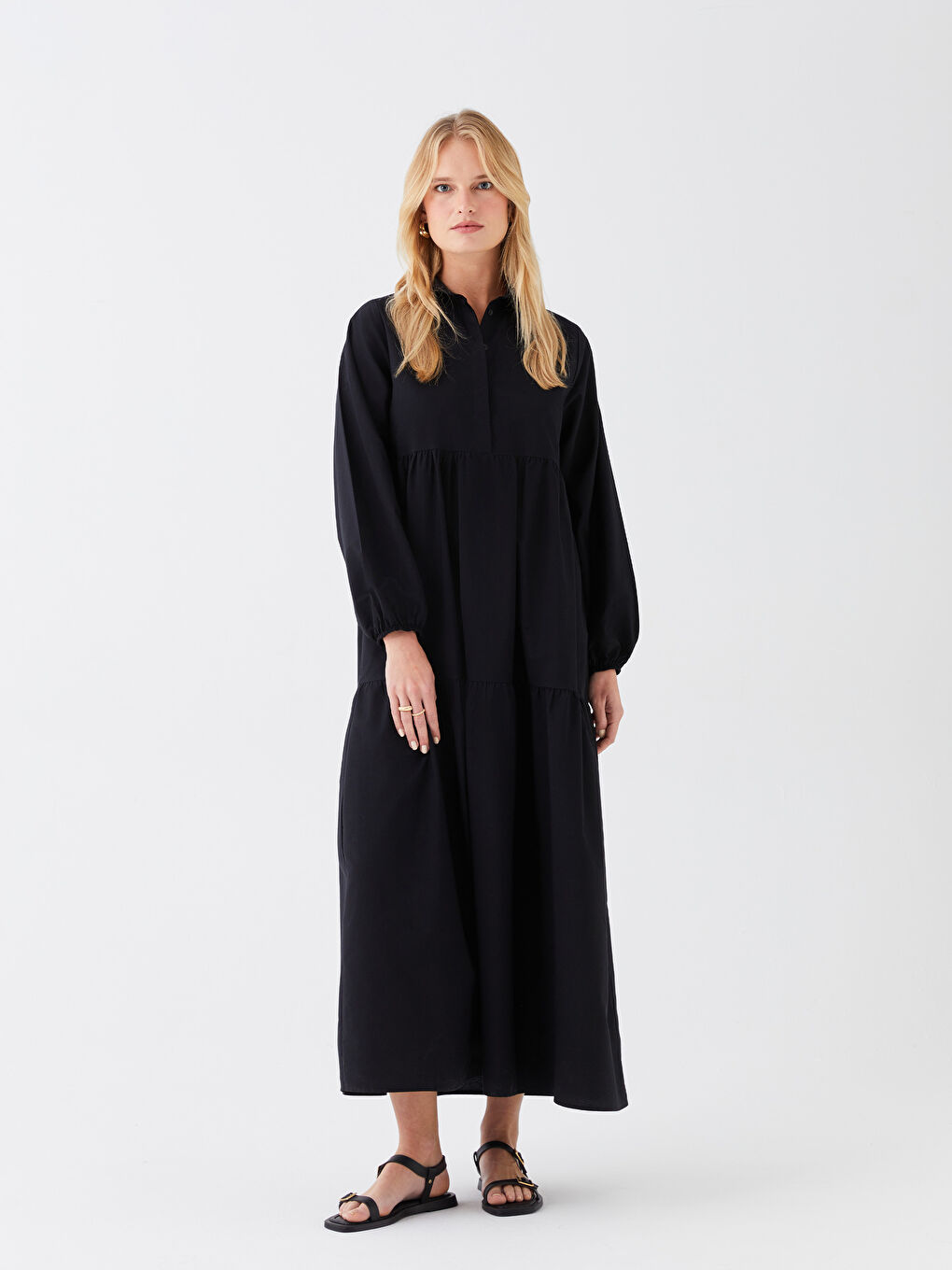 Shirt Neck Regular Long Sleeve Poplin Women's Dress -S3FC86Z8-CVL