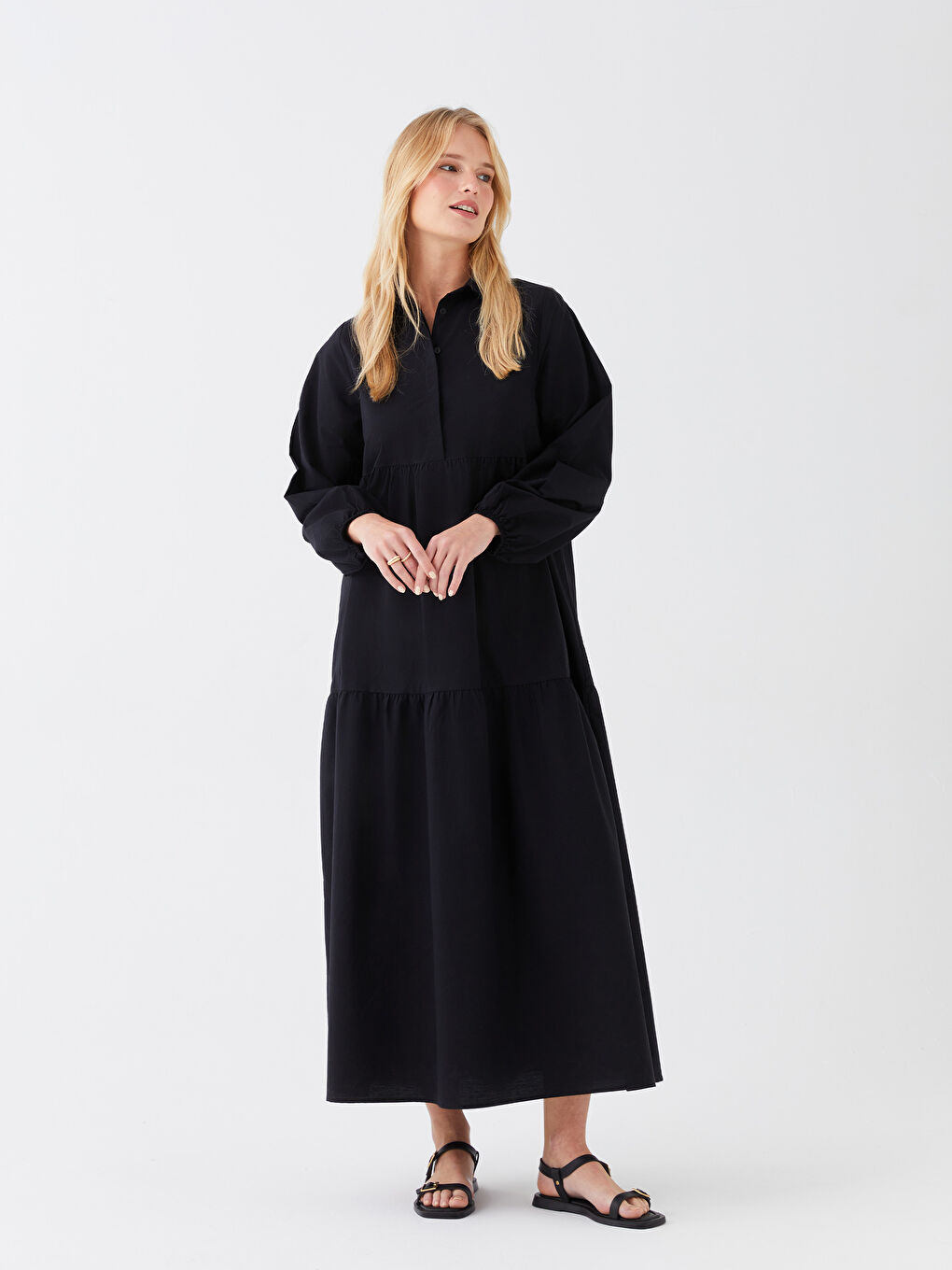 Shirt Neck Regular Long Sleeve Poplin Women's Dress -S3FC86Z8-CVL