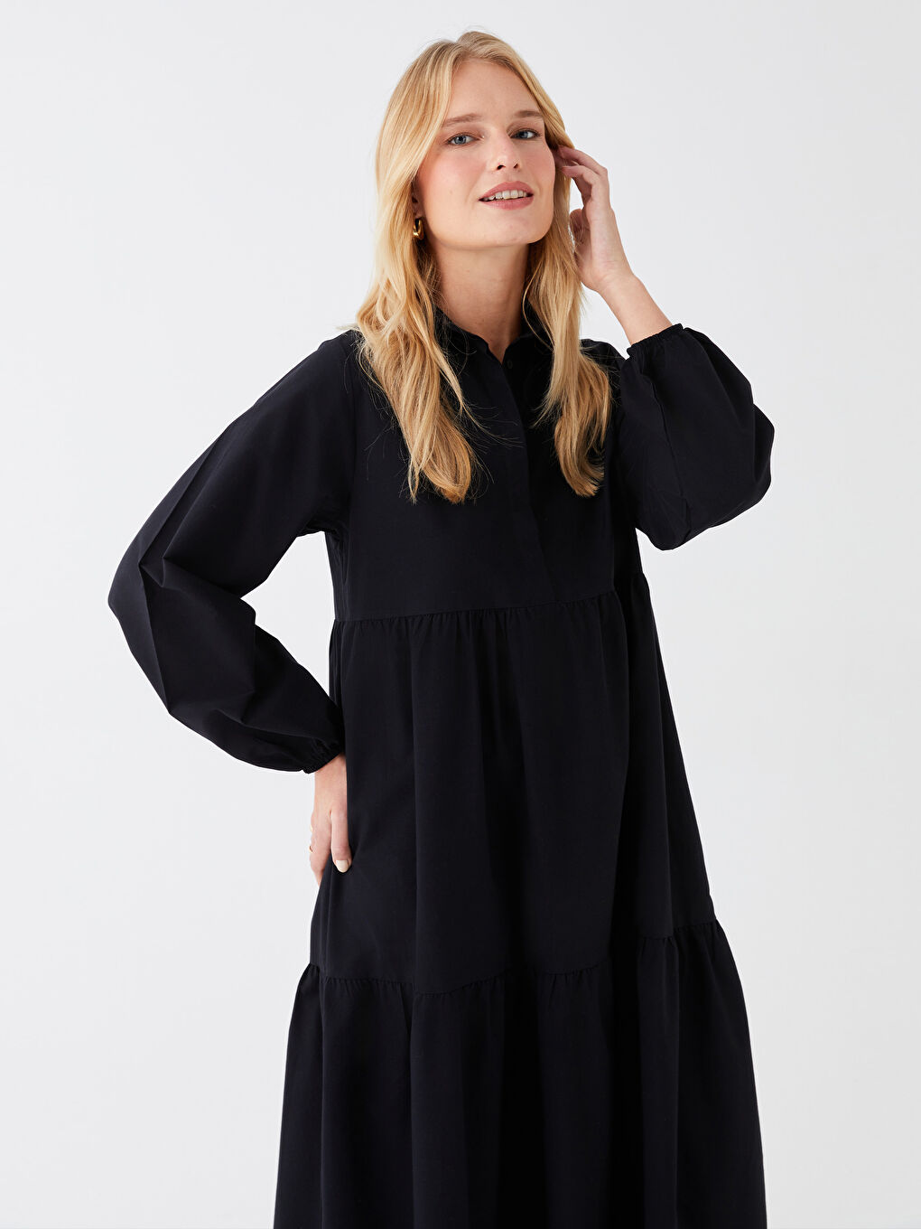 Shirt Neck Regular Long Sleeve Poplin Women's Dress -S3FC86Z8-CVL