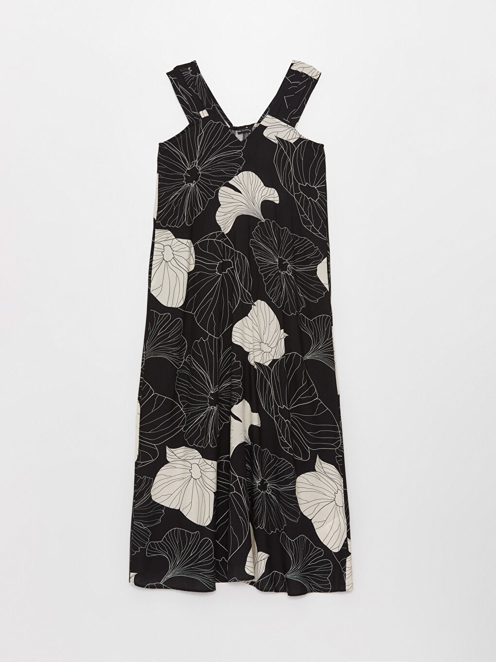 Siyah V Yaka Desenli Askılı Kadın Elbise-5