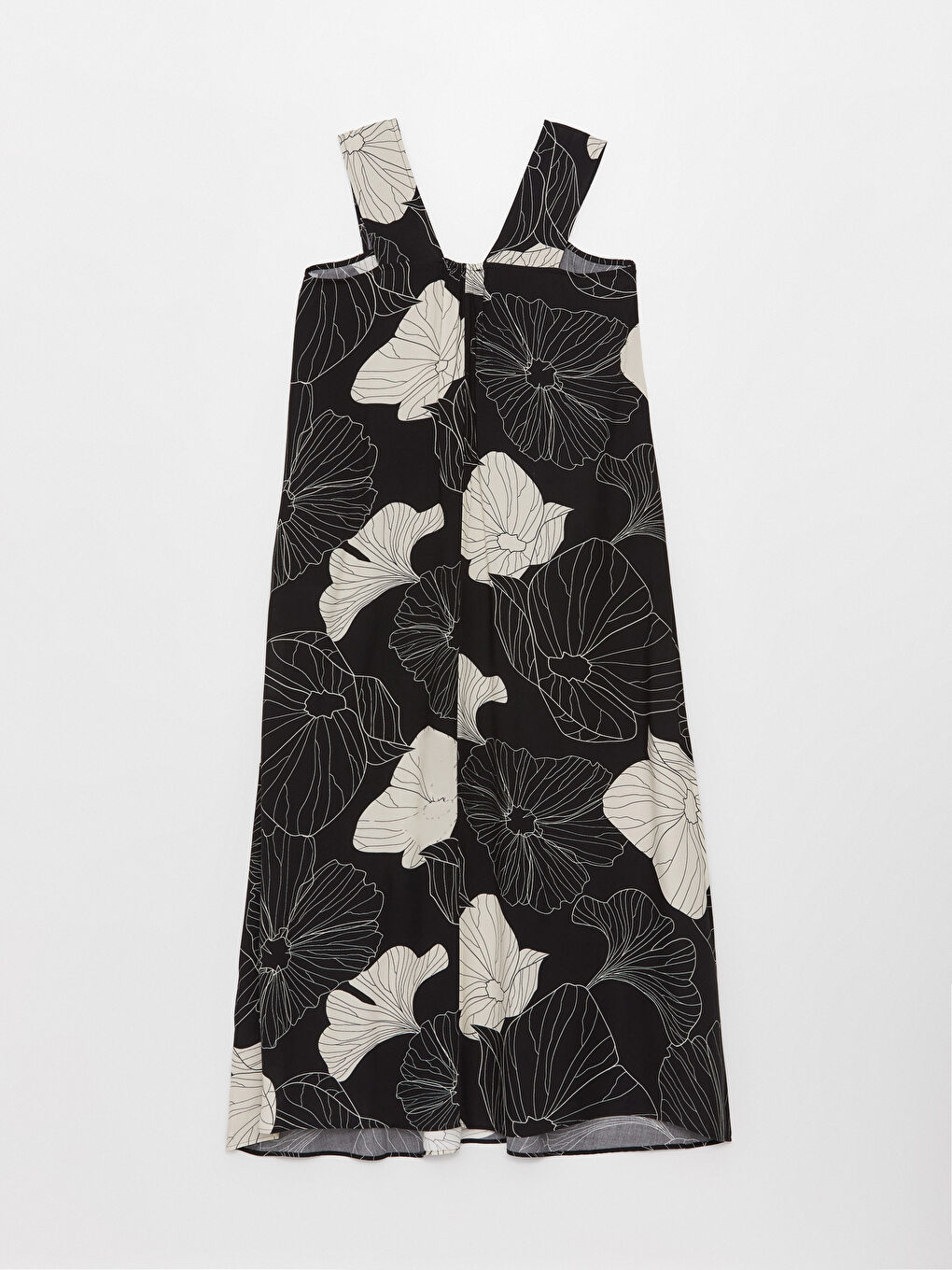 Siyah V Yaka Desenli Askılı Kadın Elbise-6