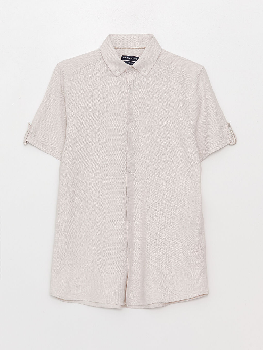 Bej Slim Fit Kısa Kollu Armürlü Erkek Gömlek-5