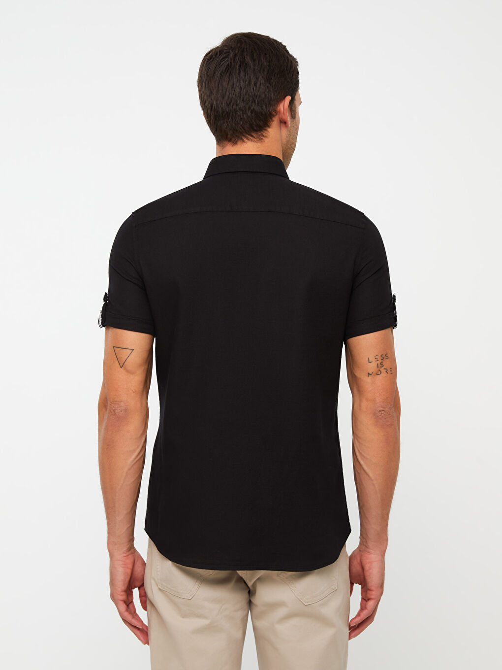 Siyah Slim Fit Kısa Kollu Armürlü Erkek Gömlek-4