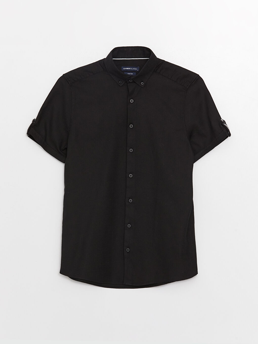 Siyah Slim Fit Kısa Kollu Armürlü Erkek Gömlek-5