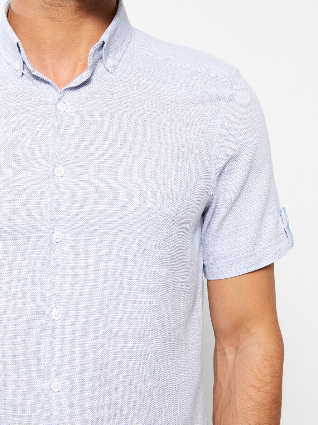 Mavi Slim Fit Kısa Kollu Armürlü Erkek Gömlek-3
