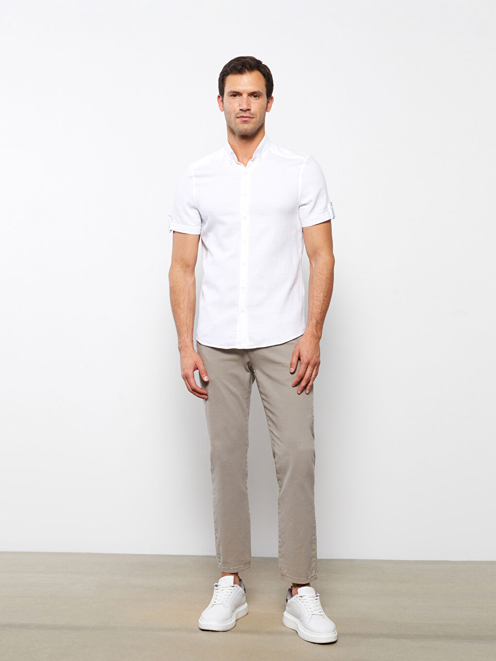 Slim Fit Short Sleeve Dobby Men's Shirt-1