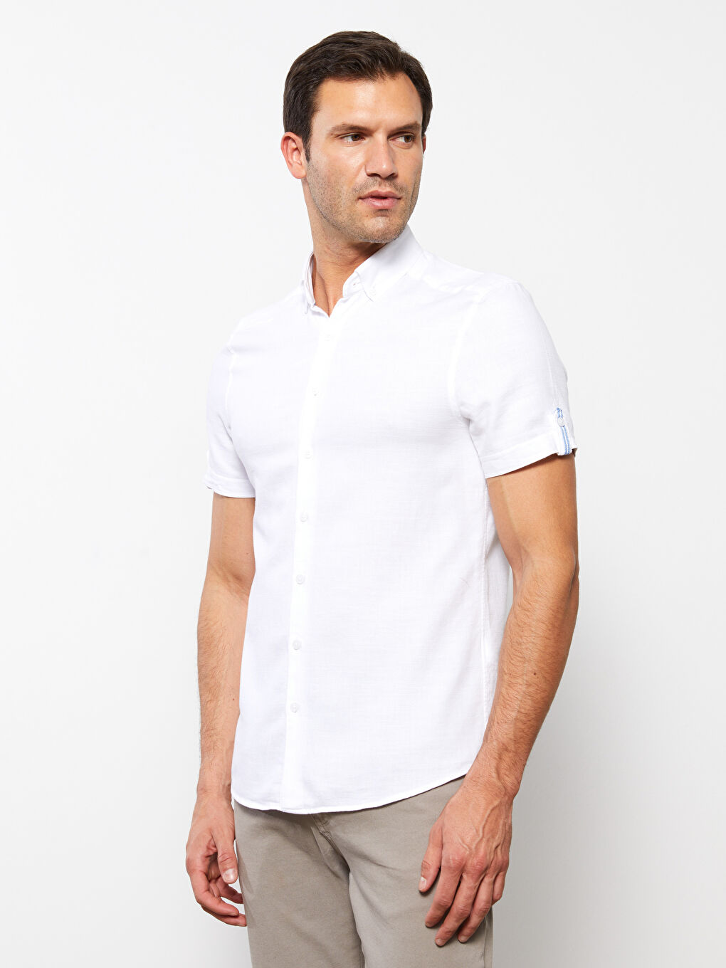 Slim Fit Short Sleeve Dobby Men's Shirt-2