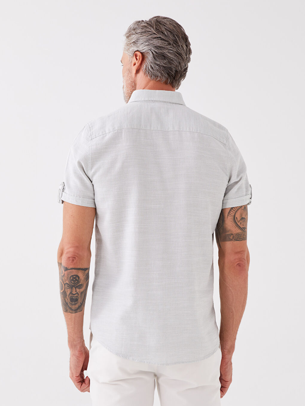 ерлерге арналған добби матасынан жасалған тар пішімді қысқа жеңді жейде-4