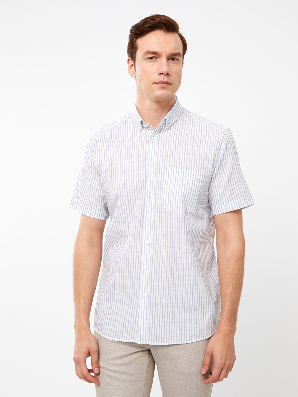 Mavi Regular Fit Kısa Kollu Çizgili Poplin Erkek Gömlek-1