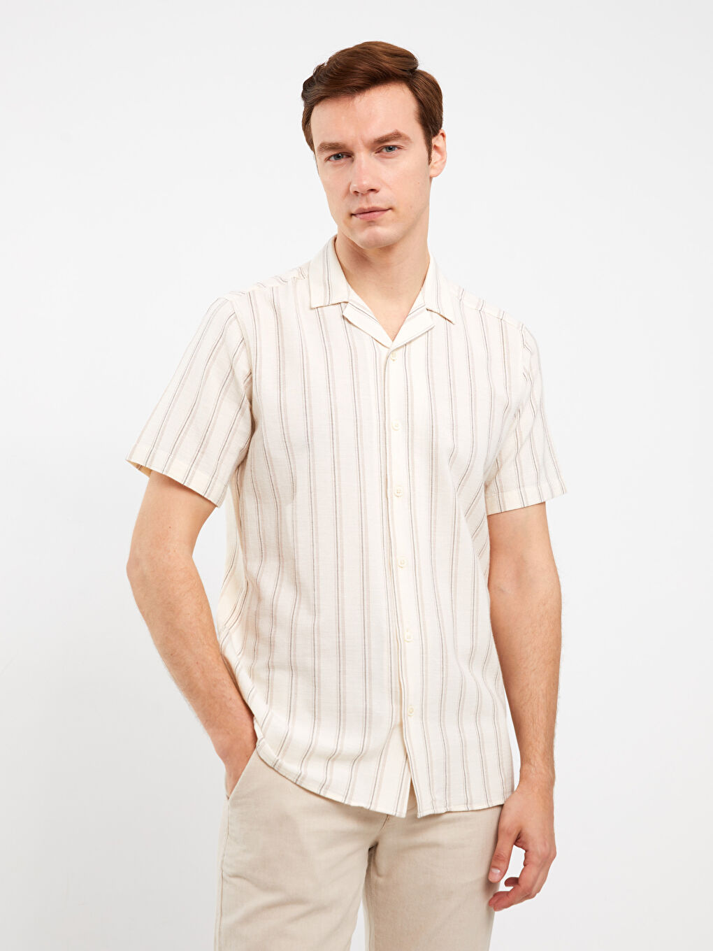 Regular Fit Short Sleeve Linen Blend Men's Shirt-1