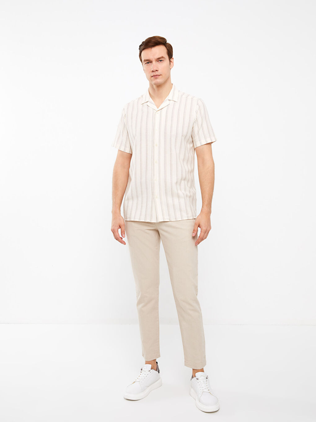 Regular Fit Short Sleeve Linen Blend Men's Shirt-3