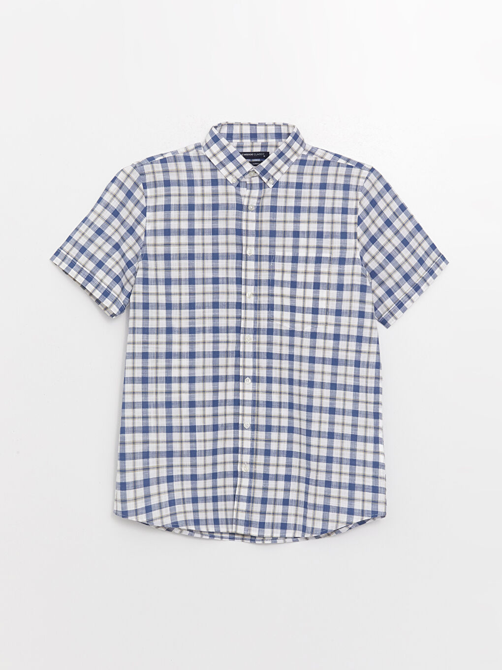 Beyaz Regular Fit Kısa Kollu Ekose Poplin Erkek Gömlek-5